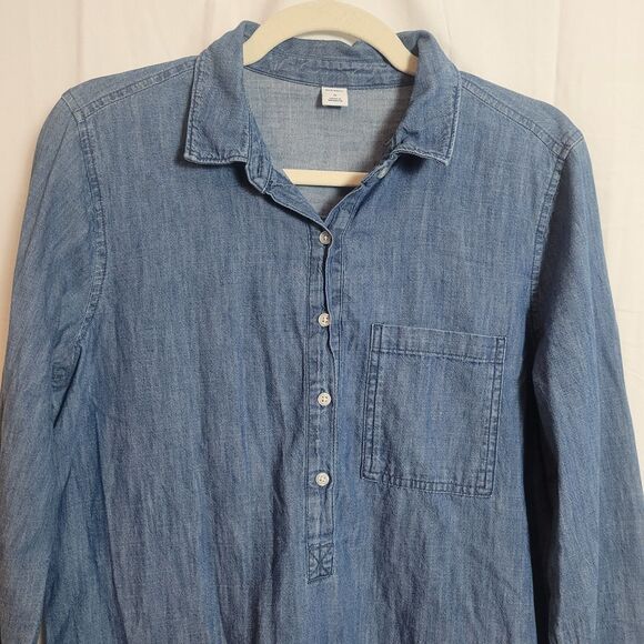 Old Navy Chambray Long Sleeve Shirt Dress Women's Medium Blue Classic Preppy - Picture 3 of 10